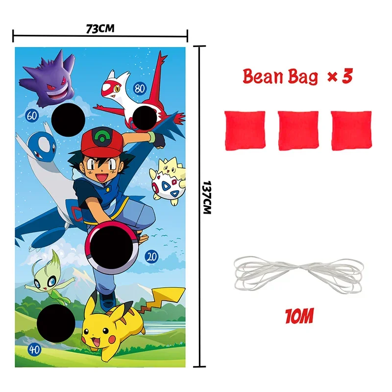 Pokemon Bean Bag Toss Game-Throwing Carnival Game Banner Pikachu Party Supplies Decorations for Kids Adult Indoor Outdoor Gift