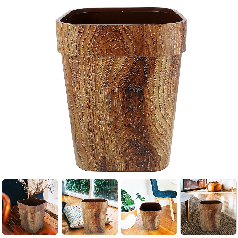 

Garbage Can Wood Grain Trash Office Waste Basket Small Wastebasket Bathroom Container for Living