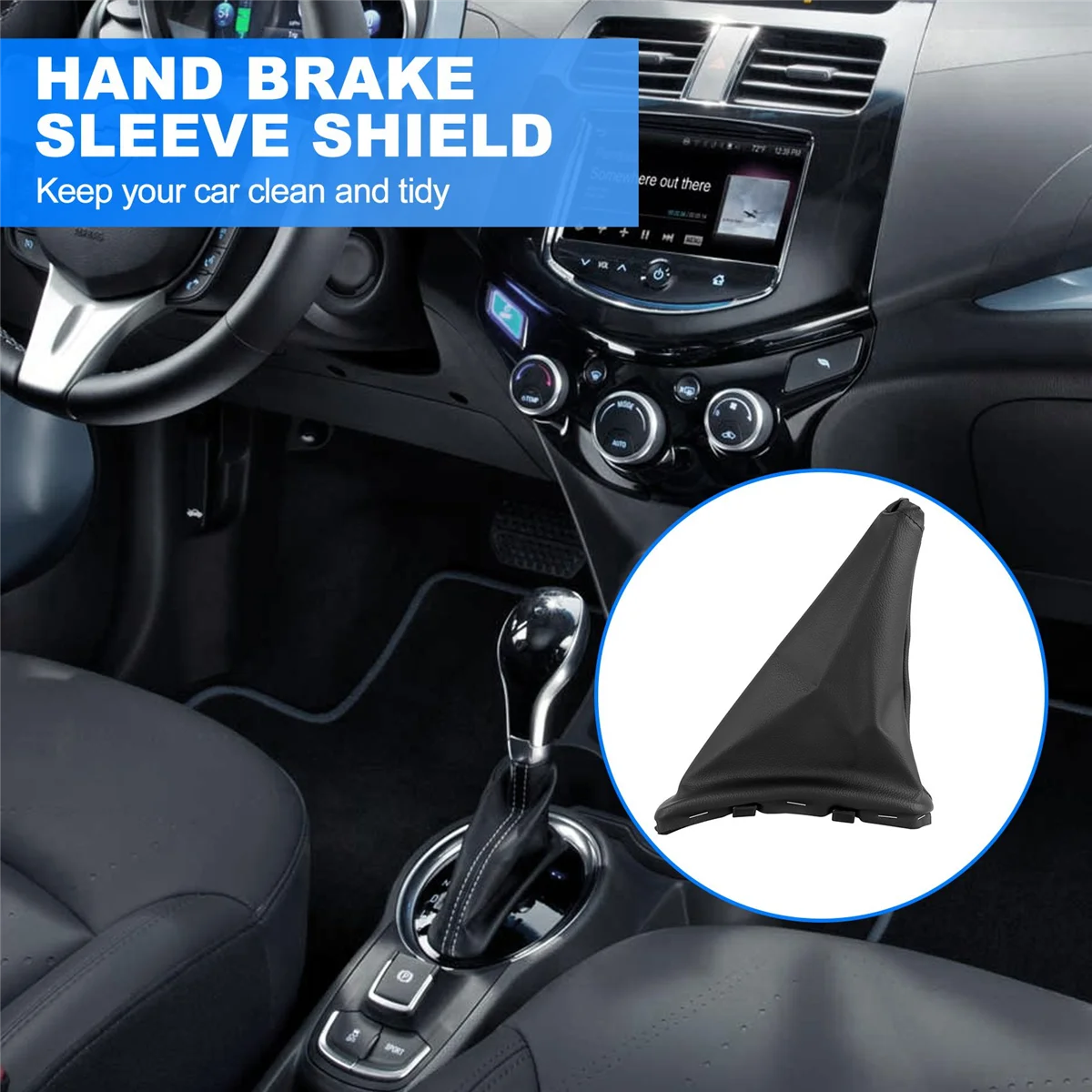 Handbrake Gaiter Cover Hand Brake Boot Black PU Leather for Chevrolet Spark 2011-2016