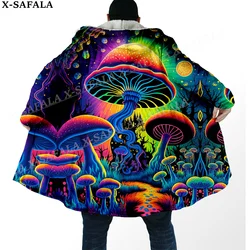 Trippy Psychedelic Mushroom Fungus 3D Print Dream Cloak Thick Warm Hooded Men Overcoat Coat Windproof Fleece Cape Robe Blanket-8