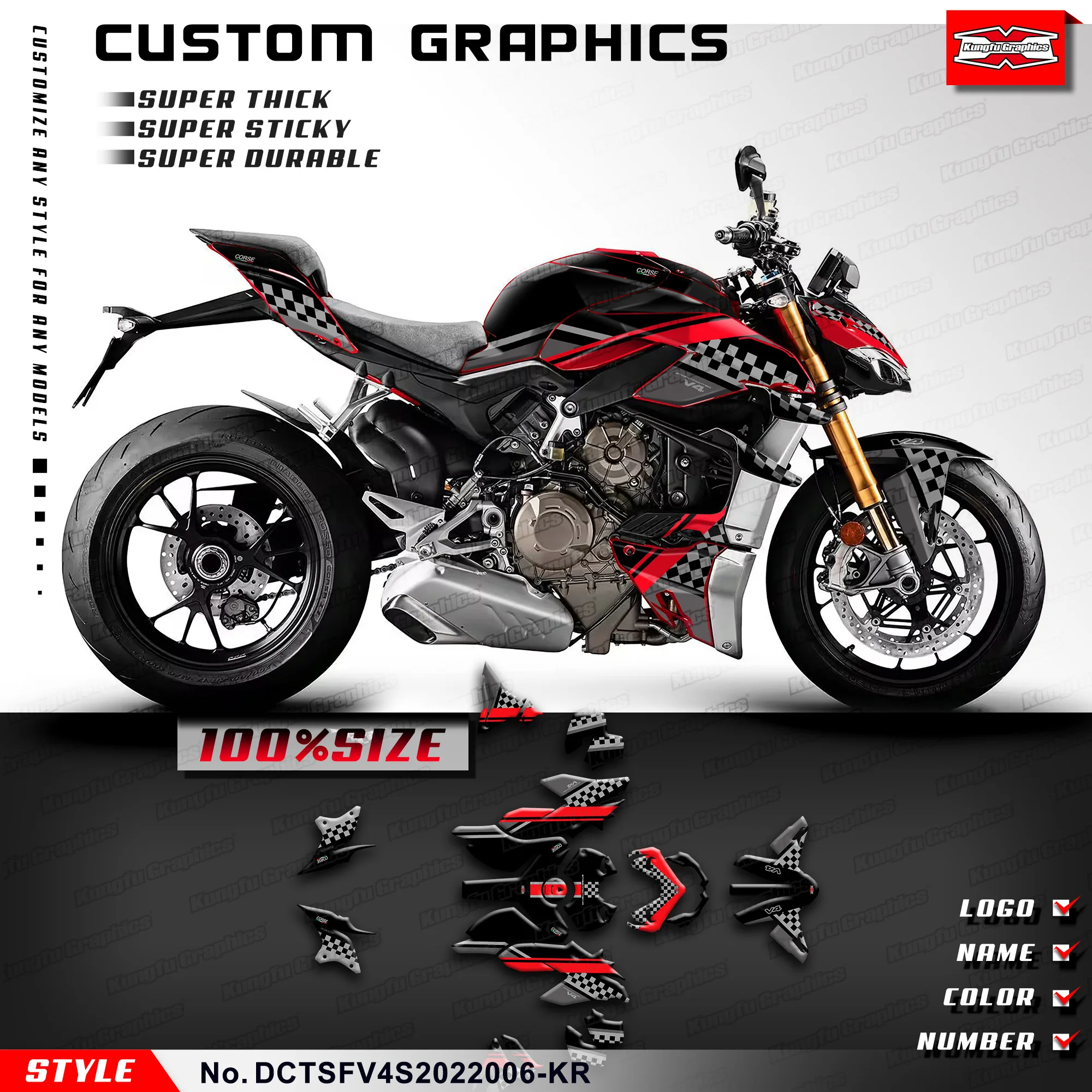 

Наклейки KUNGFU GRAPHICS, полный комплект самоклеящихся наклеек для DUCATI Streetfighter V4 V4S 2020 2021 2022, виниловая пленка, аксессуары