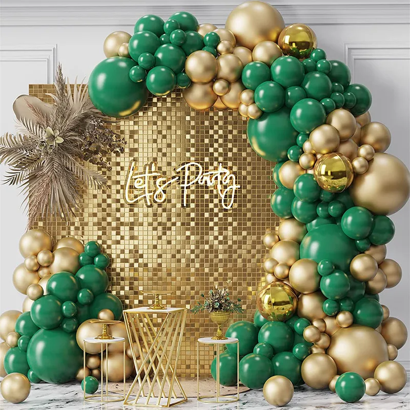 103pcs Green Gold Balloon Arch Garland Kit-1*2m Rain Crutain Gold Dark Green Ball For Baby Shower Birthday Wedding Party Decoras