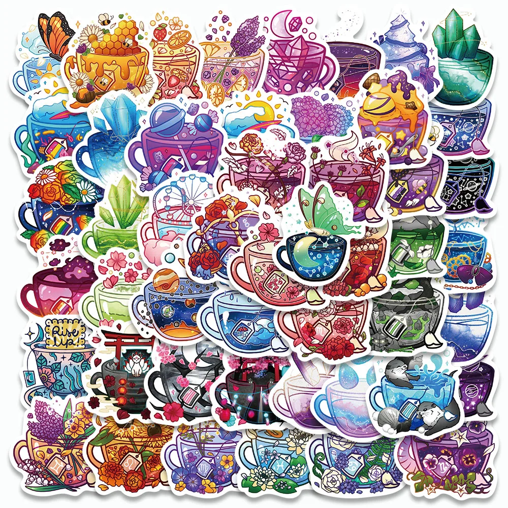 

40PCS INS Style Cup Flower Drink Cartoon Stickers Aesthetic Decals Laptop Scrapbook Diary Phone Decoration DIY Sticker Toy