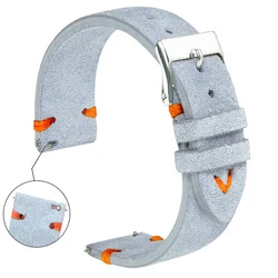 Bracelets de Montre en Daim pour Homme et Femme, Cousus à la Main, Beige, Vert, Bleu, à Dégagement Rapide, 18mm, 20mm