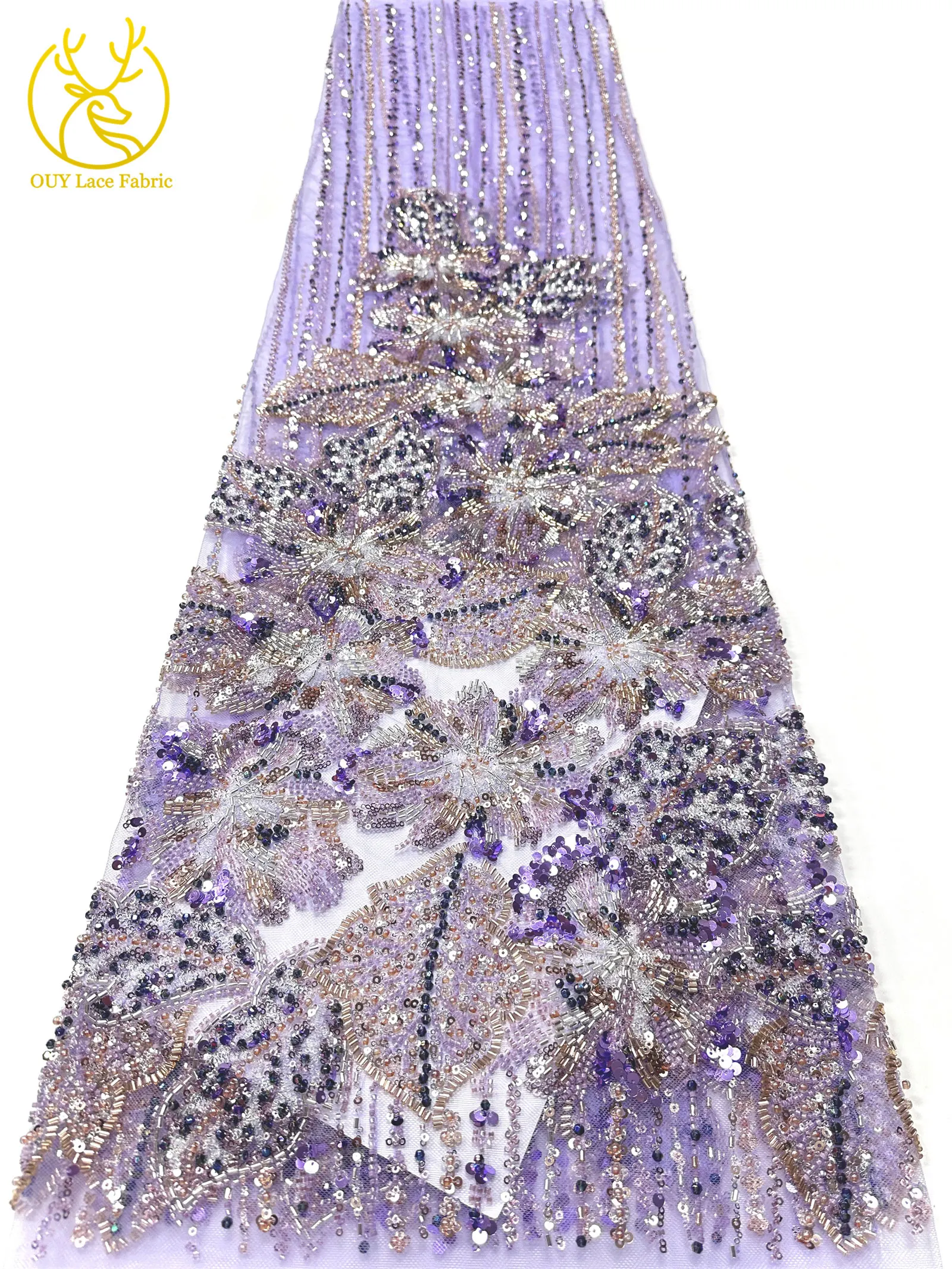 Haute Couture Afrikanischer Schwer Perlenverzierter Spitzenstoff 2026 Hochwertige Französische Pailletten-Spitze Nigerianischer Spitzenstoff für Party- und Hochzeitskleider – Detail 12