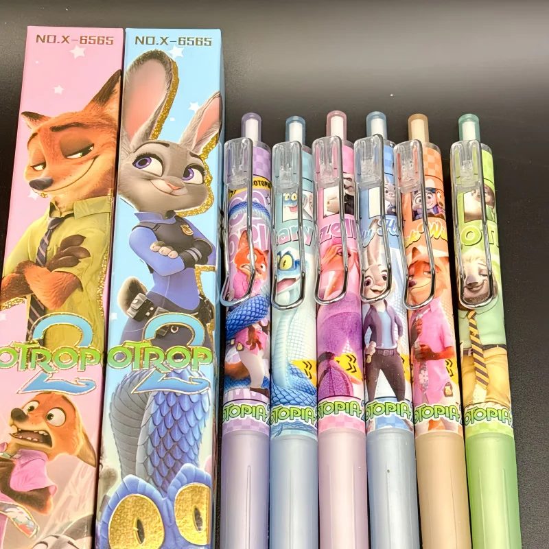 6 قطعة جديد ل Zootopia 2 الأسود هلام القلم طالب الكتابة القلم أنيمي الشكل القرطاسية دراسة لوازم هدية 0.5 مللي متر هدية