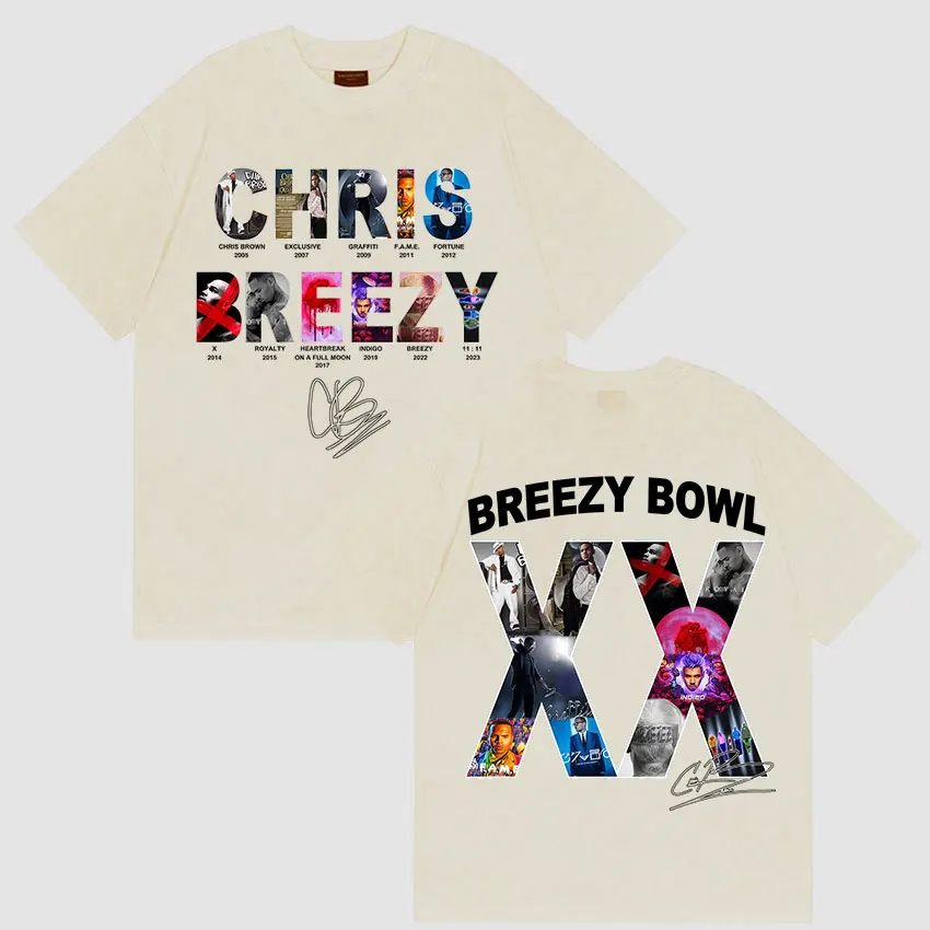 محدودة كريس براون بريزي السلطانية XX جولة 2025 ميرش تي شيرت الراب القوطية ريترو الهيب هوب الملابس تي شيرت الرجال المتضخم القطن تيز