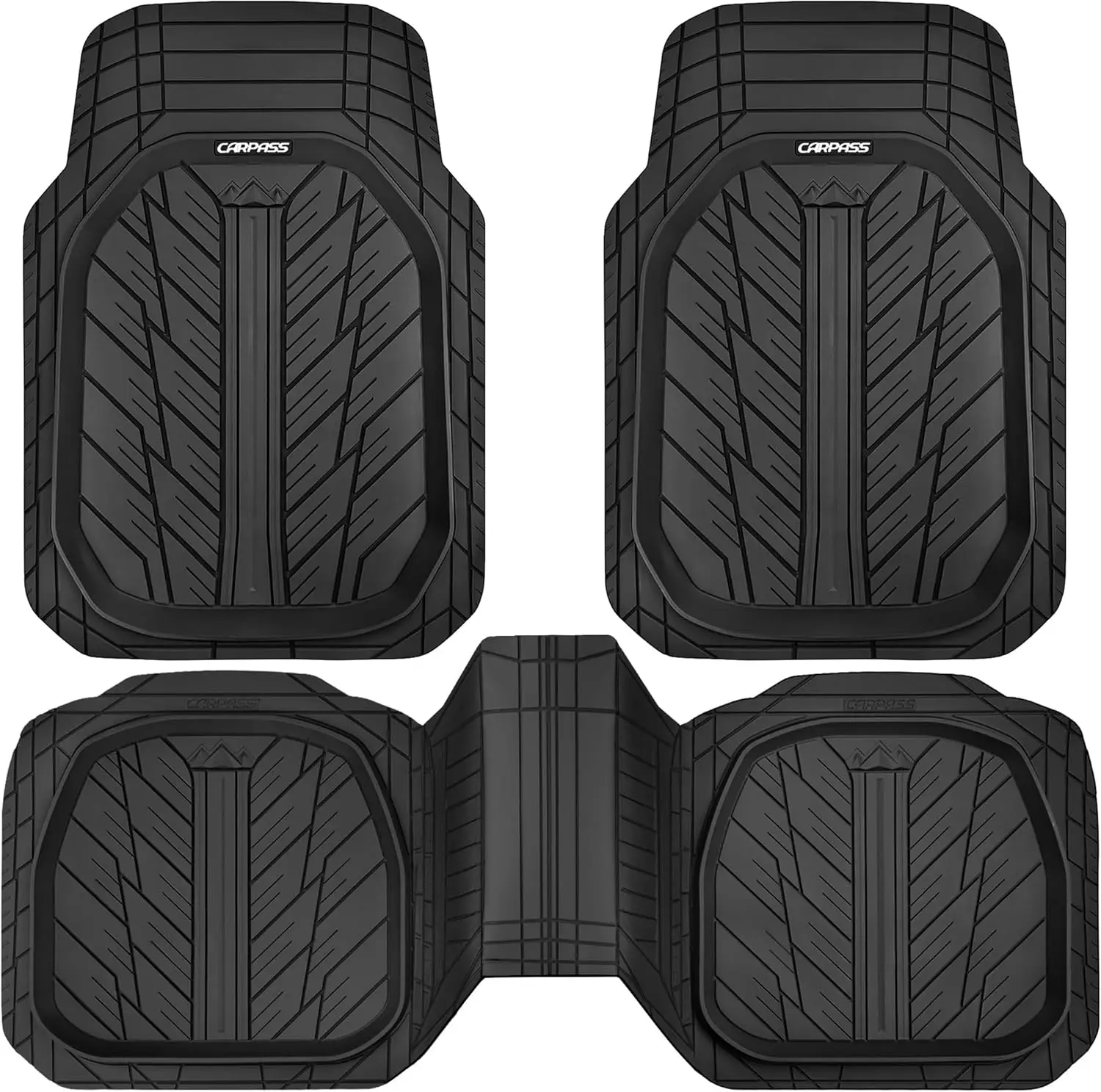 

Universal Heavy Duty Rubber Floor Mats 3-Piece Set, Durable Waterproof All Weather for Truck Van SUV, Trim-to-Fit Black