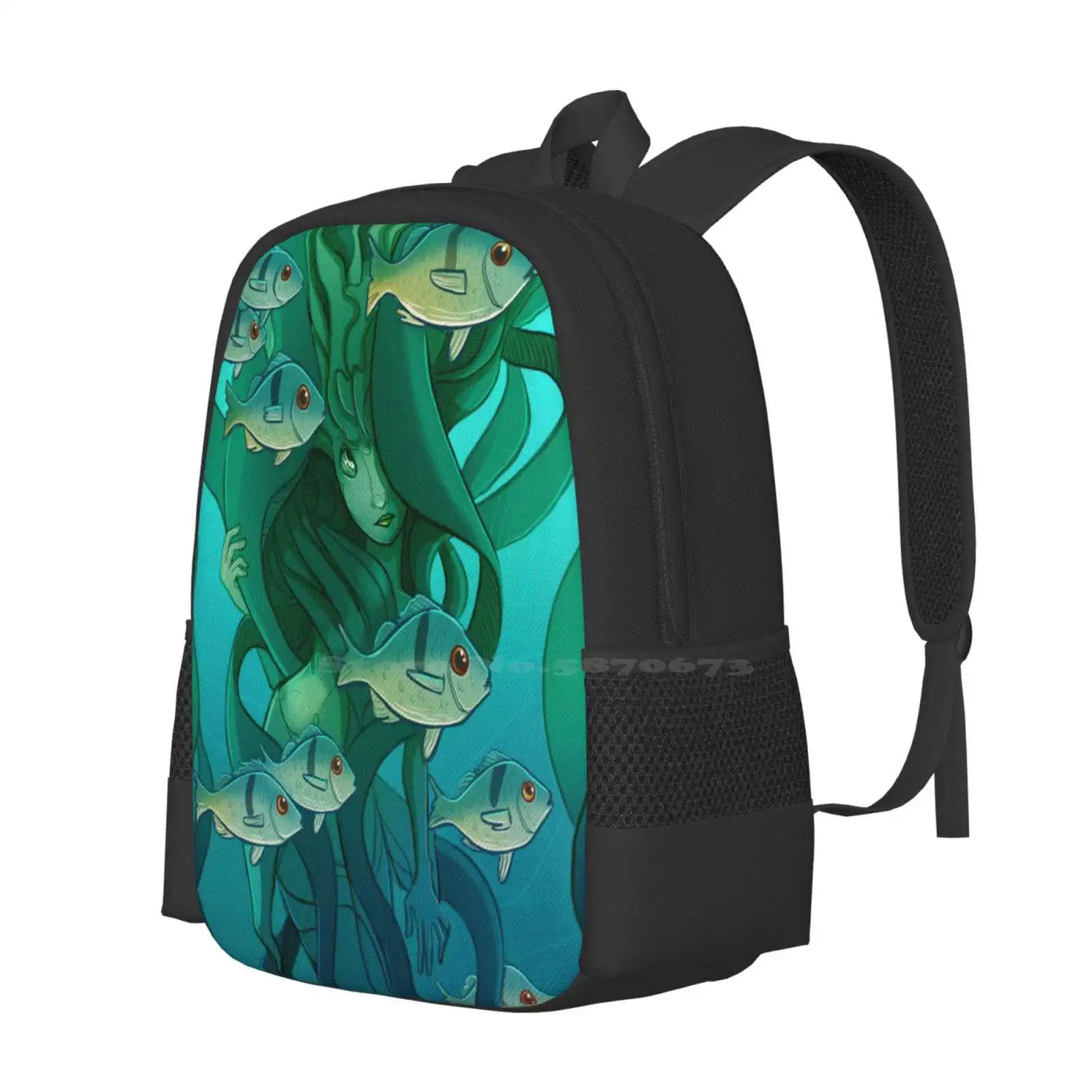 The kelp Forest School Bag กระเป๋าเป้ใส่แล็ปท็อปความจุขนาดใหญ่ลายเคลป์ป่านางเงือกแฟนตาซีศิลปะแบบดั้งเดิมธรรมชาติชีวิตในทะเลมหาสมุทร