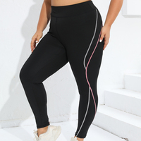 Plus Size Women High Waist Yoga Pants Pink Side Striped Leggings For Fitness Running Sports Gym Workout 0XL-4XL