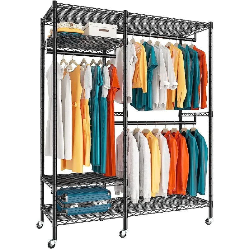 

79" H Clothes Rack Heavy Duty Clothing Rack with Wheels Loads 650LBS, Clothing Racks for Hanging Clothes Rolling45" Wx17 Dx79 H