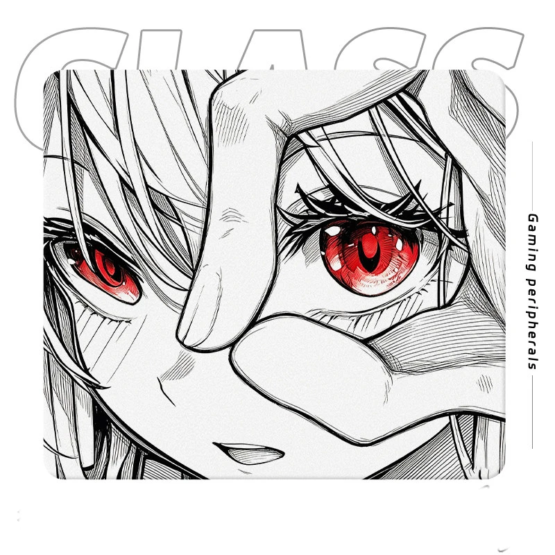 Micro Etching Cute Girl Glass Gaming Mouse Pad Smooth Frosted Surface Desk Tempered Glass Mouse Pad E-Sports Table Mouse Pad