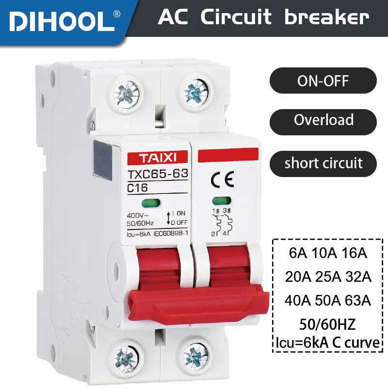 

Mini Circuit Breaker 6A 10A 16A 20A 32A 40A 63A 6KA Overload Short Circuit Protection For 220V Household Circuits