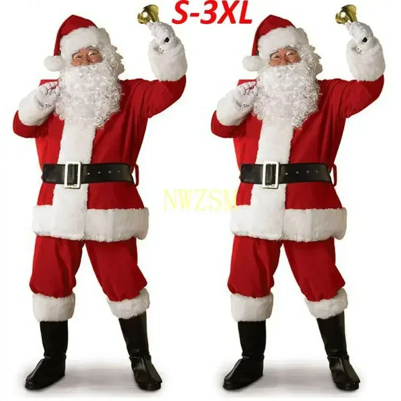 

Christmas Santa Claus Costume Cosplay Santa Claus Clothes Fancy Dress In Christmas Men 5pcs/lot Costume Suit For Adults hot