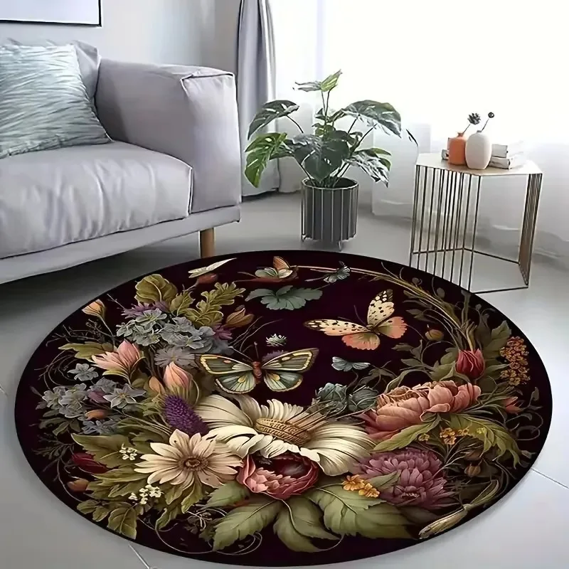 Christmas Wreath Round Area Rug Hand Hooked Pine Cone Red Ribbon Xmas Holiday Floor Mat for Living Room Home Decor