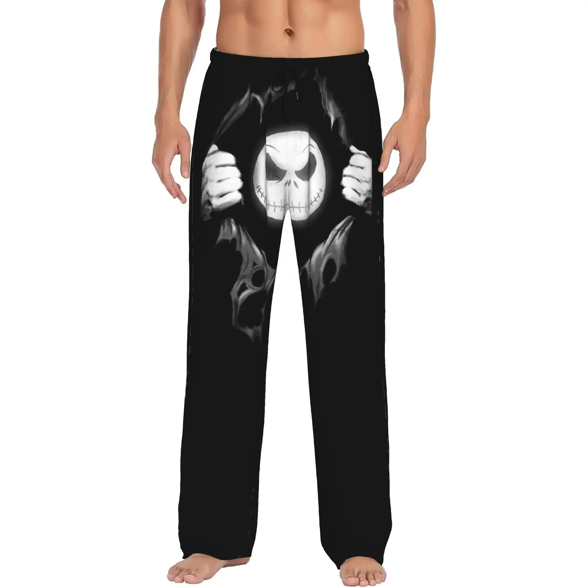 Custom Print Men's Skellingtones Skull Pajama Pants Halloween Cartoon Sleepwear Sleep Lounge Bottoms with Pockets