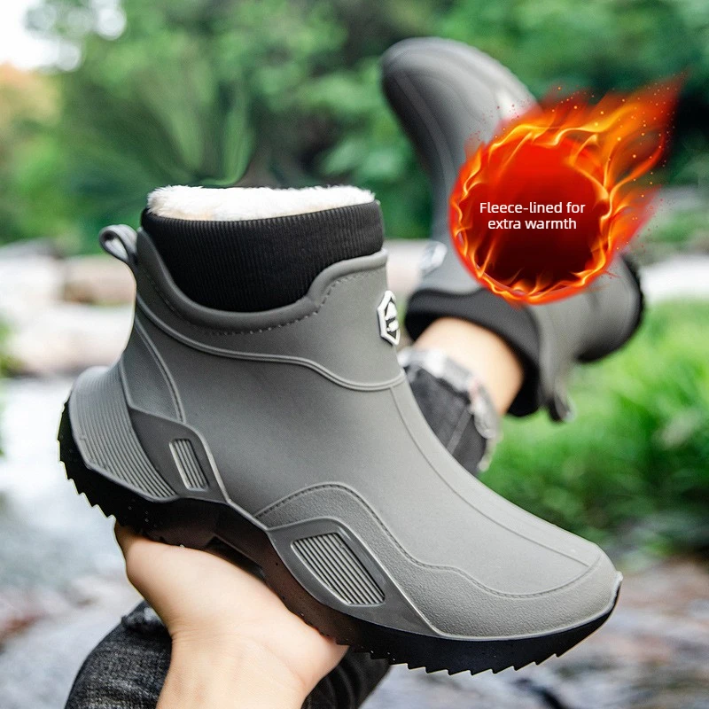 

Водонепроницаемые зимние ботинки с флисовой подкладкой, нескользящие уличные походные ботинки унисекс, теплые мужские ботинки для прогулок с собакой, с круглым носком
