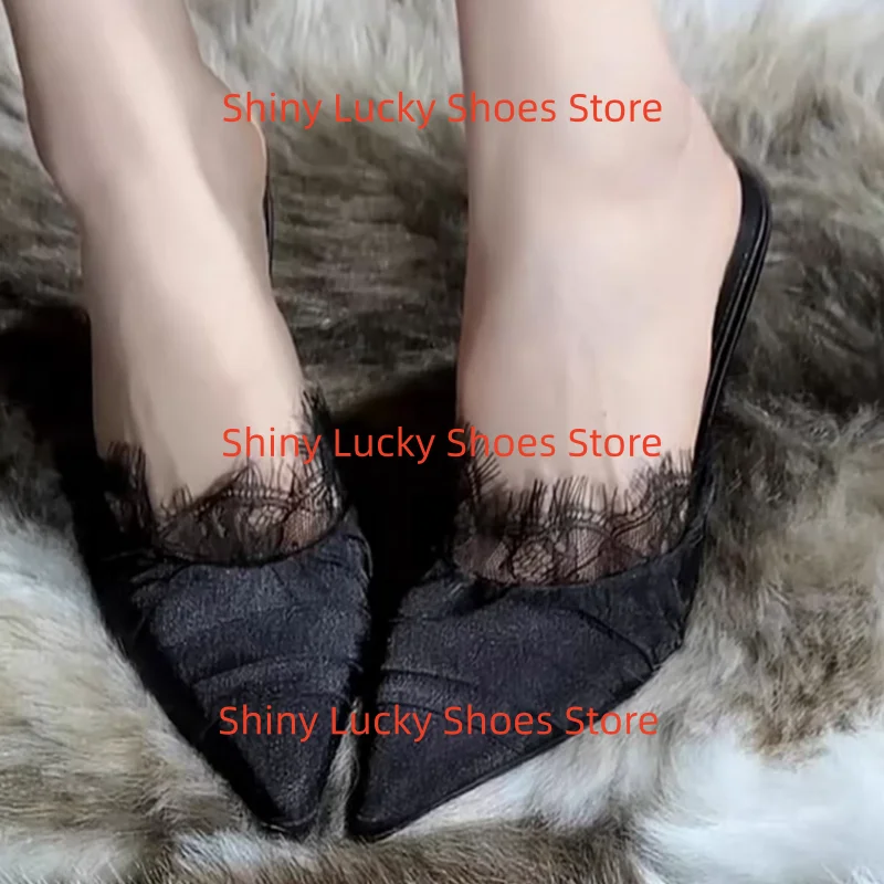 

Женские кружевные туфли-лодочки с острым носком на высоком каблуке, плиссированные, с декоративными швами