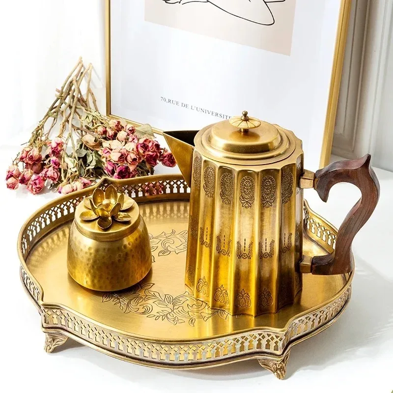 Imported European Style Brass Coffee Table Tray Bathroom Kitchen Dining Table Large Fruit Plate Modern Light