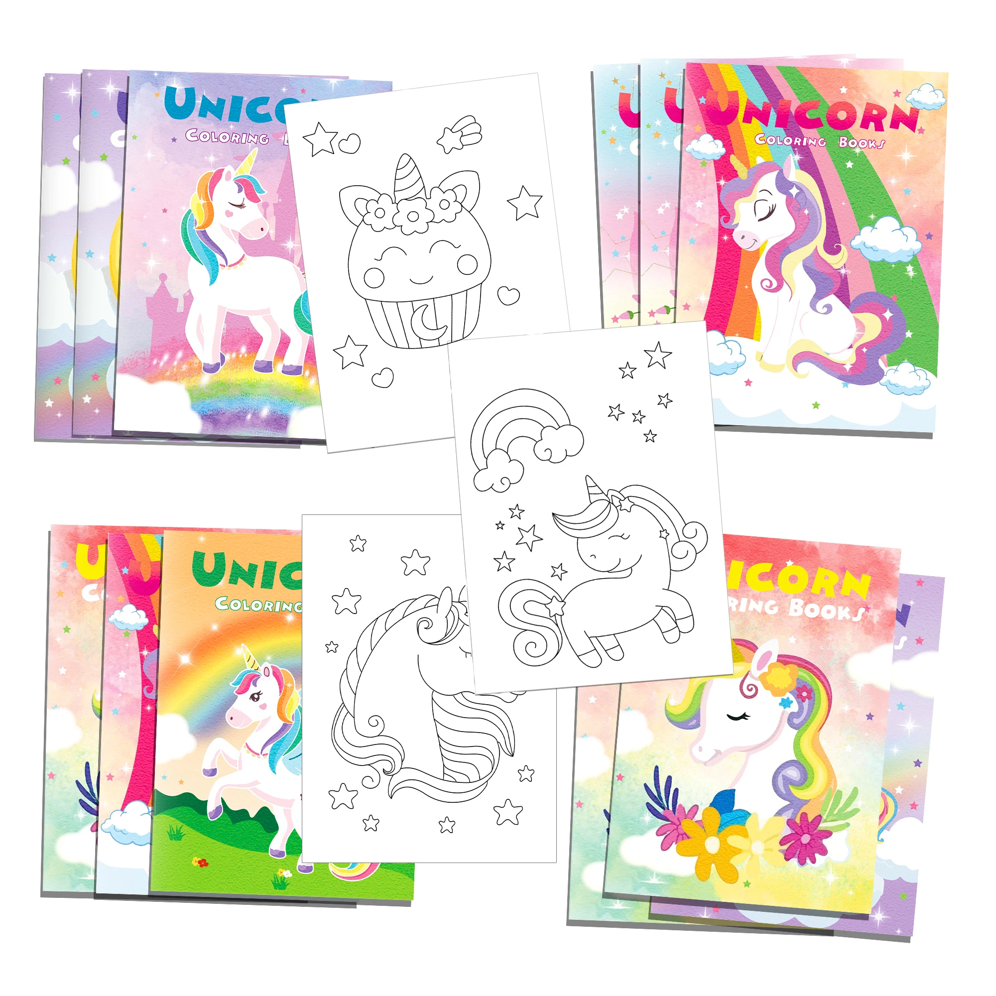 12 pièces dessin animé Animal licorne arc-en-ciel thème Graffiti dessin peinture livres bricolage coloriage livre d'images cadeaux de fête d'anniversaire