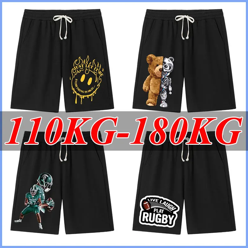 

1XL-7XL мужские повседневные шорты больших размеров, короткие брюки с мультяшным принтом медведя, спортивные мешковатые шорты с пятью точками, мужская одежда, 110 кг-180 кг