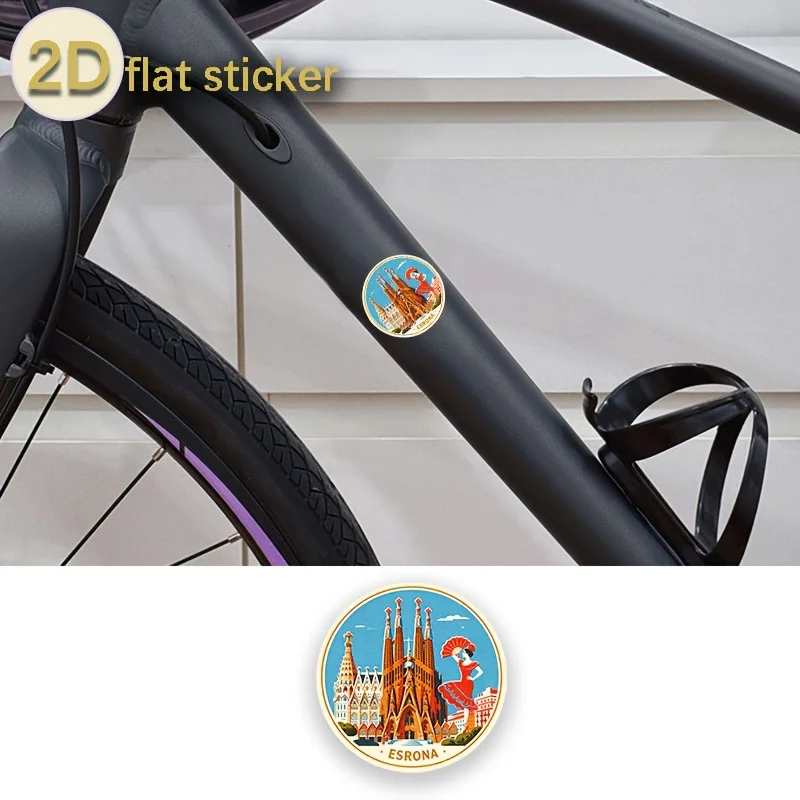 Vintage Round Stickers Featuring the Sagrada Família in Spain—Exotic Travel-Themed Electric Scooter Frame Stickers,