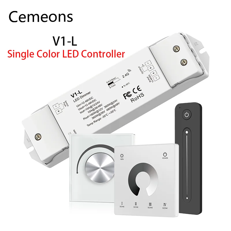 V1-L LED Dimmer 12-48V Single Color Touch Dimmer Remote Switch 2.4G RF Smart Wifi Wireless PWM LED Strip Light Remote Dimmer