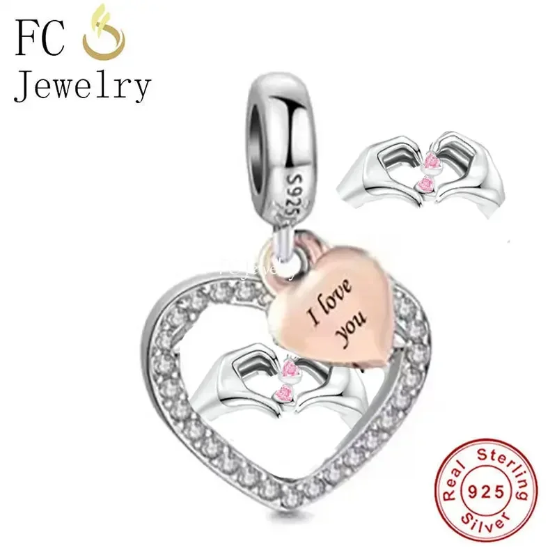 Compatible con pulsera Original Pan Charms, Plata de Ley 925, gesto de mano, abrazo, te amo para siempre, cuentas para hacer mujeres, esposa, Berloque DIY