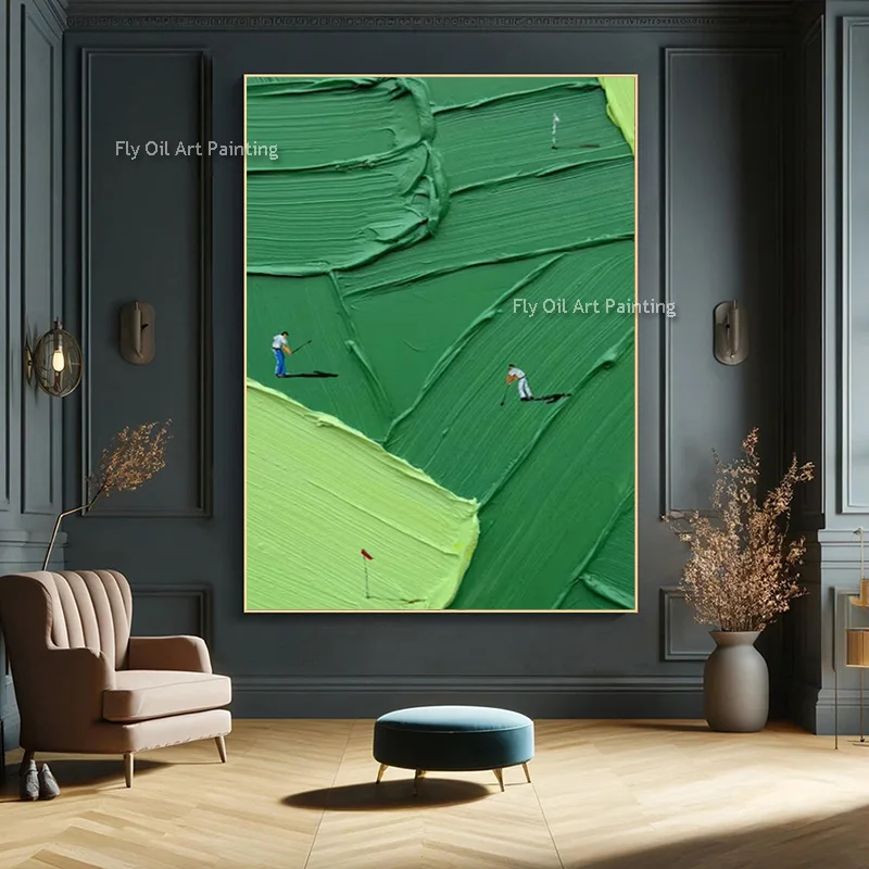 Abstract Knife Thick Canvas Artwork Handpainted Set Of Three Green Beige Golf Course Oil Painting Large Home Wall Decor Items