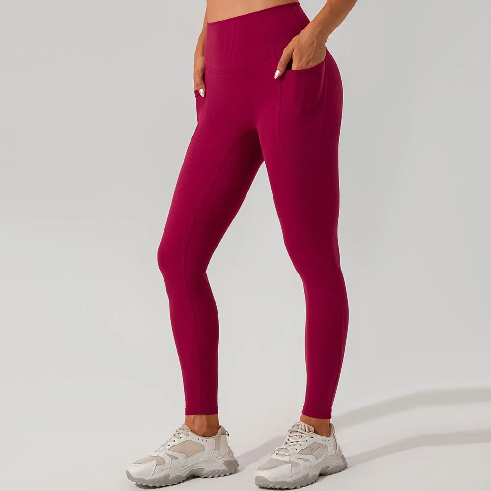 Outdoor-Sport, Laufen und Fitness, enge Yogahose mit Seitentaschen, feuchtigkeitsableitendes, hoch tailliertes und bauchstraffendes Design