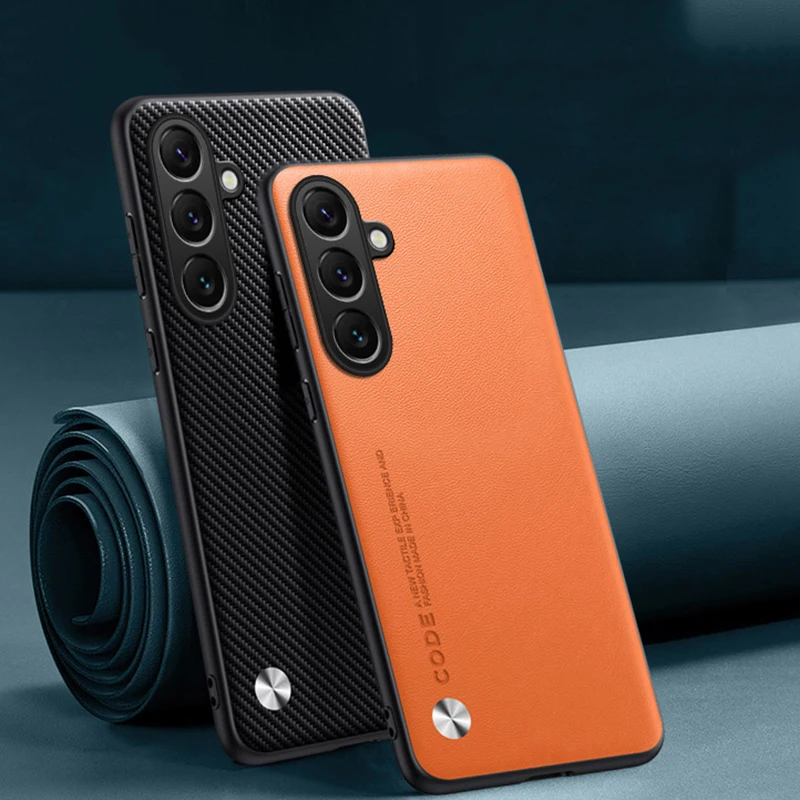 Eucagr luxus ultra dünne leder telefon hülle für samsung s24 fe s23 s22 s21 ultra plus fe glatte haut stoß feste weiche rückseite