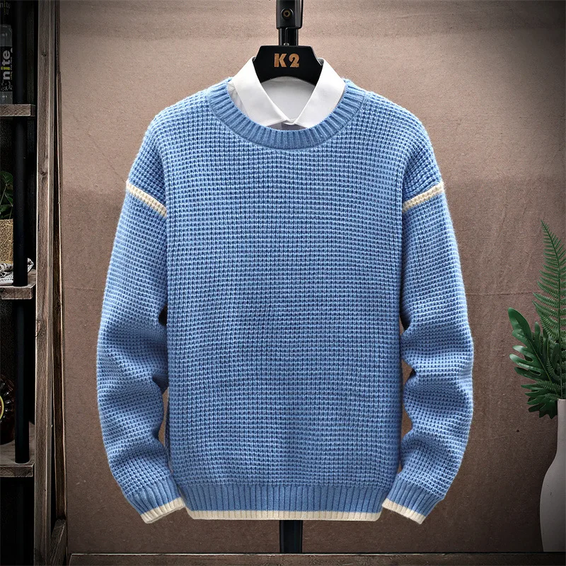 179 Winter New Fashion Men's Korean Style Thicken Warm Sweater Teens Casual Loose Knitwear O-neck Pullovers Classical Daily Tops