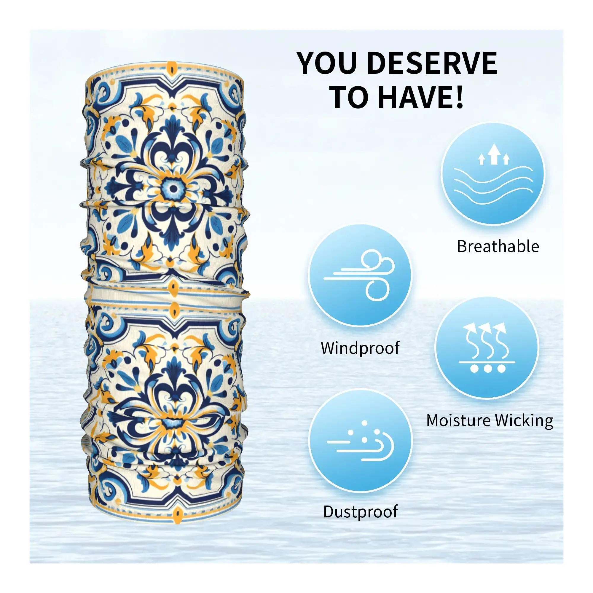 Portuguese Tile  (2) Bandana Neck Gaiter Printed Wrap Mask Scarf Multifunction Headband Running Unisex Adult Winter