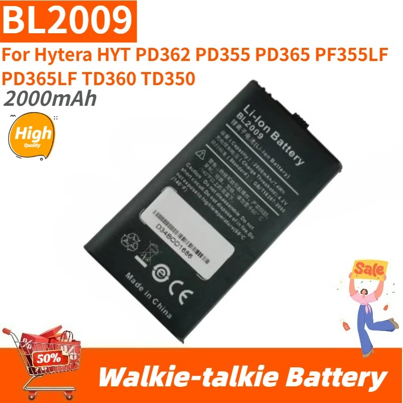 

Аккумулятор BL2009 для рации 2000 мАч для Hytera HYT PD365 PF355LF PD362 PD355 PD365LF TD360 TD350, новый сменный аккумулятор