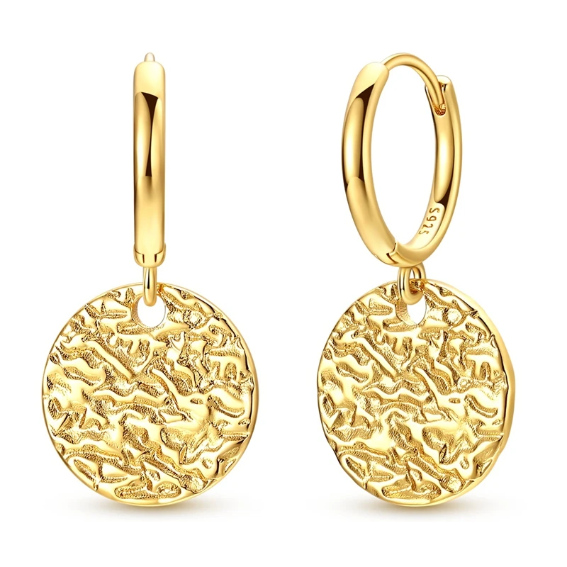 

925 Sterling Silver Earrings Women Sparkling Golden Circular Textured Drop Earring For Anniversary Wedding Jewelry Gifts