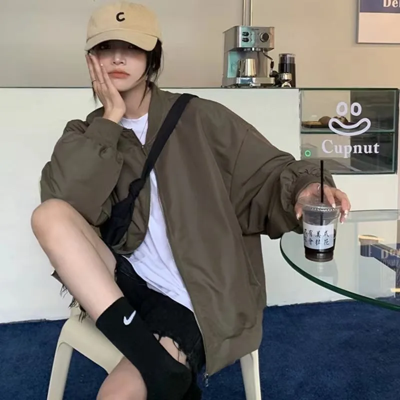 

Summer Thin Jackets Women Sun-proof Breathable Korean Loose Simple High Street Solid Outwear Fashion All-match Zipper Outwear