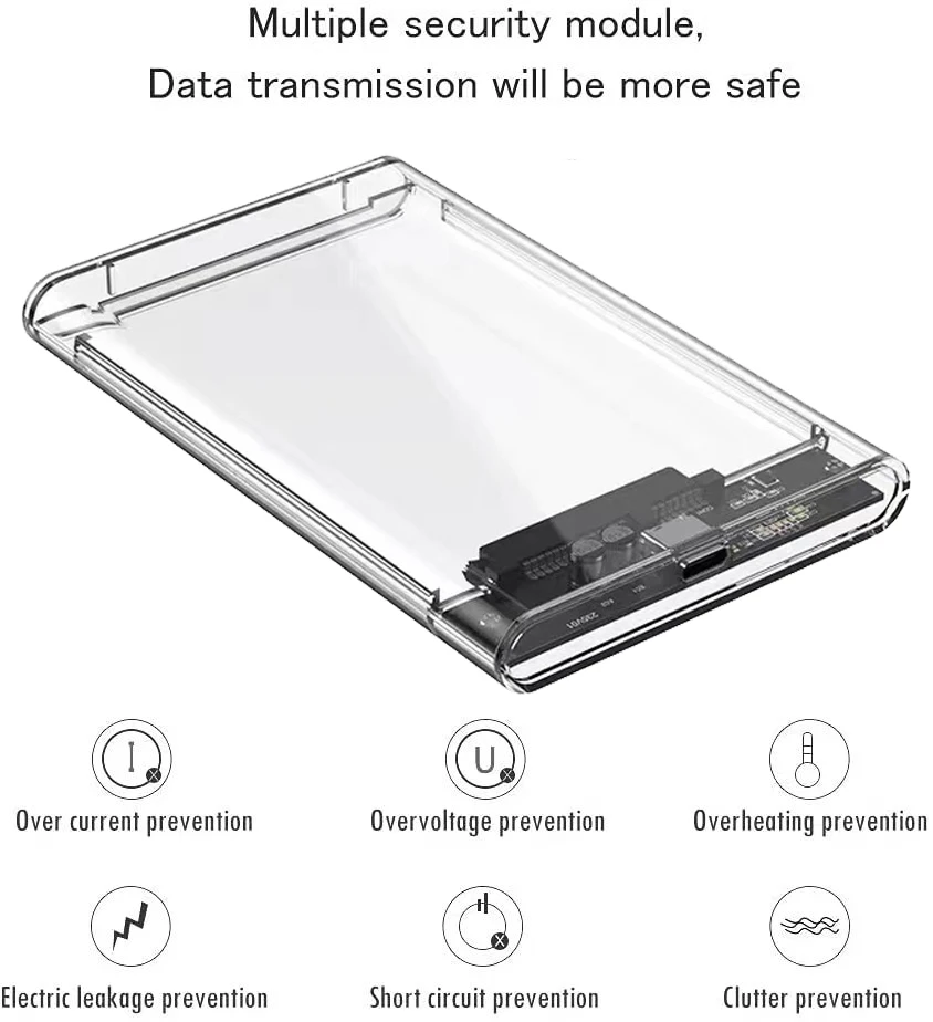 Carcasa de disco duro externo SATA a USB 2,5 de 3,0 pulgadas, funda transparente de disco duro portátil para SSD HDD SATA de 2,5 pulgadas, 7mm y 9,5mm, soporte