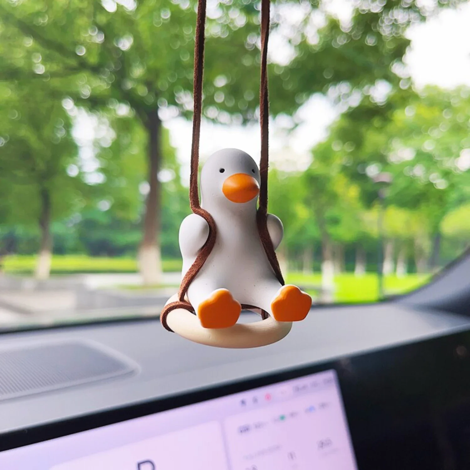 Lovely Adorable Kawaii Anime Duck Swing Gypsum Car Interior Decoration - Cute Rearview Mirror Pendant and Charming Car Accessori