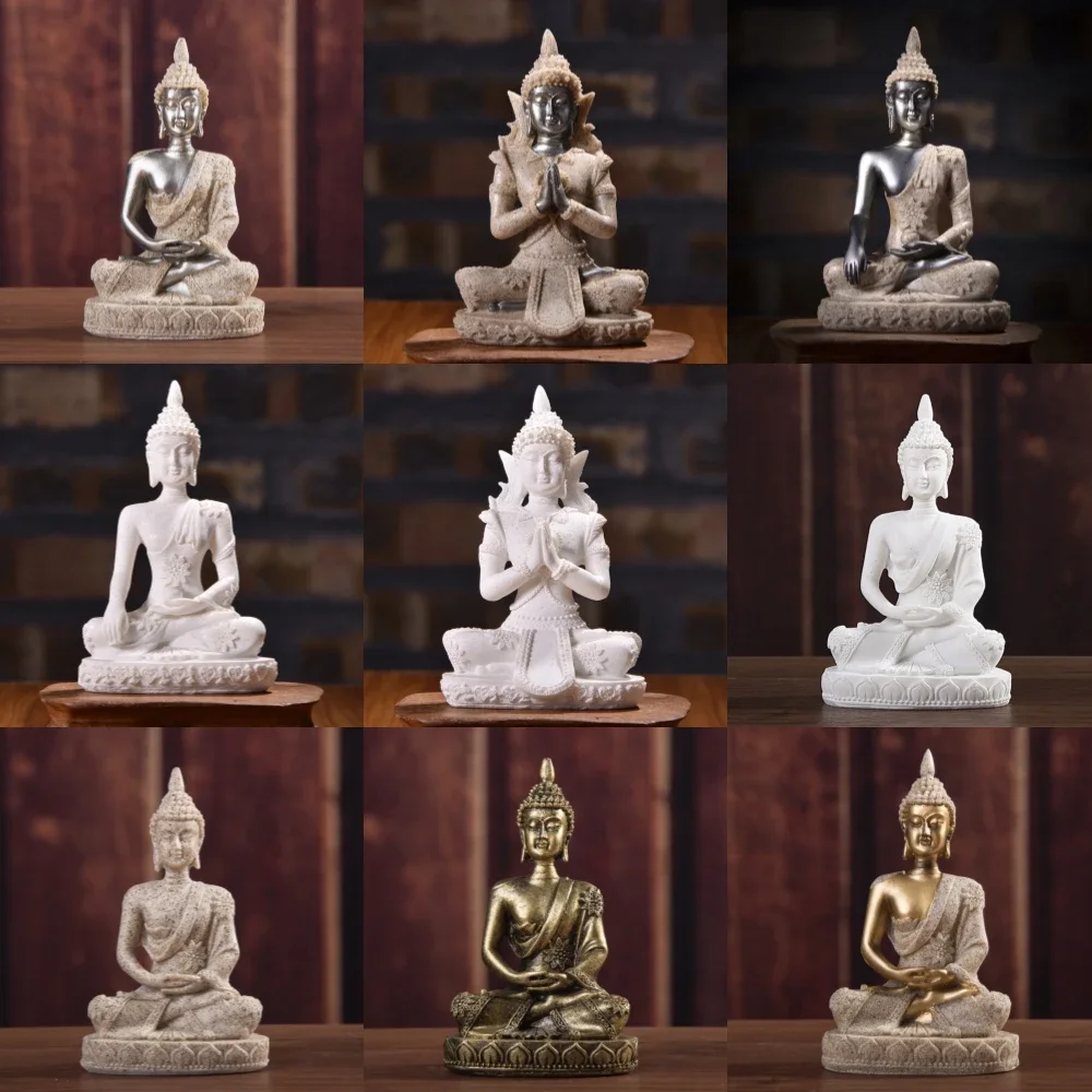 Miniature Buddha Figurine Nature Sandstone Thailand Fengshui Buddha Statue Hindu Living Room Sculpture Ornament Home Decor