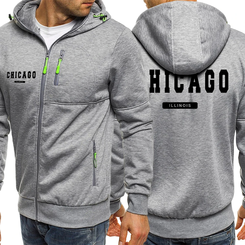 

Usa Chicago Illinois Pattern Men Zipper Jacket Fashion Loose Hoodies Soft Casual Sweatshirt Autumn Fleece Male Long Sleeve