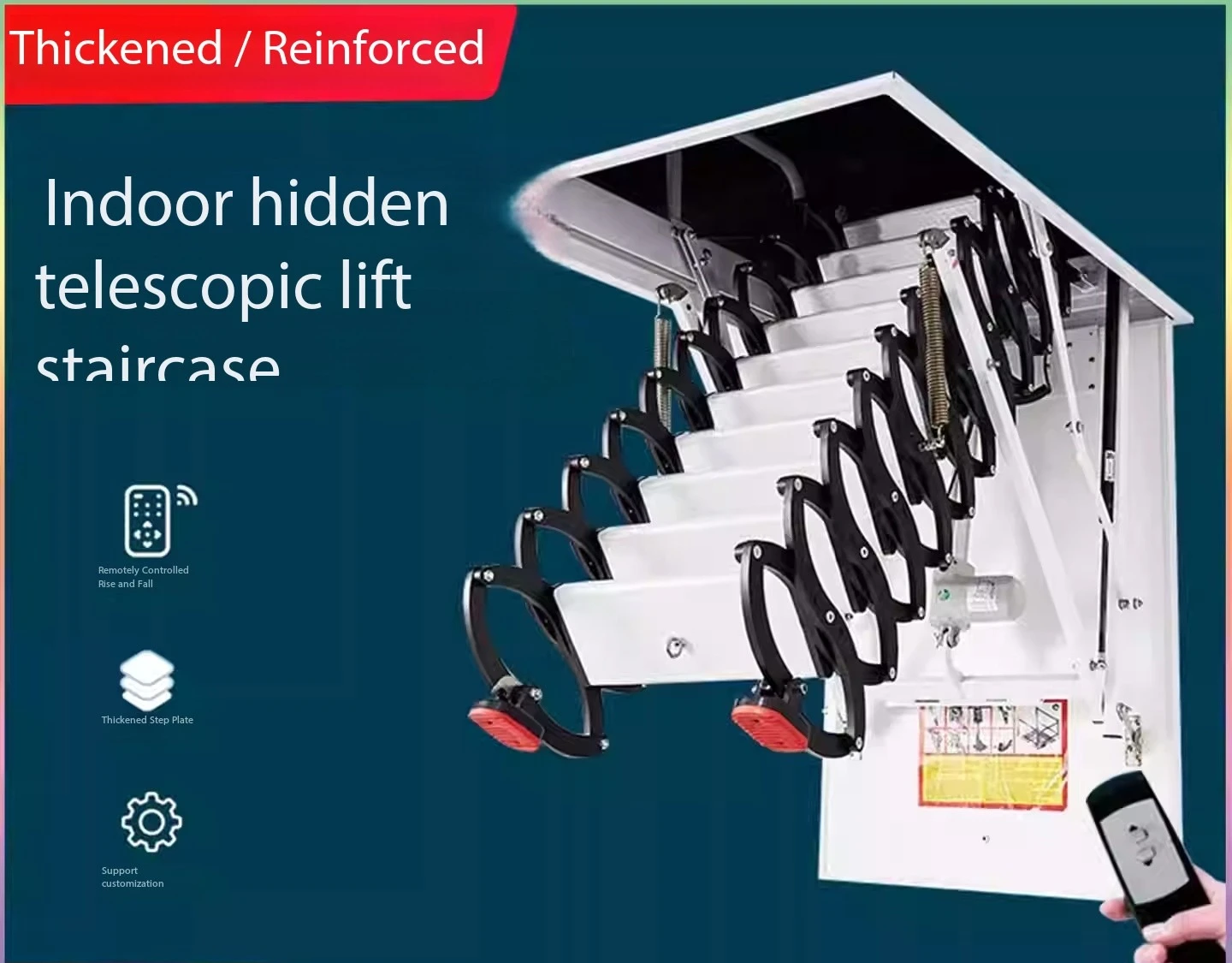 【Hot】Attic electric telescopic staircase aluminum alloy household folding ladder lifting hidden multi-functional stretching ladd
