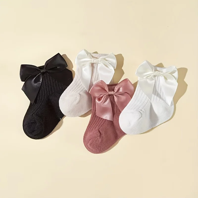 

4 pairs of cute bow four seasons baby socks