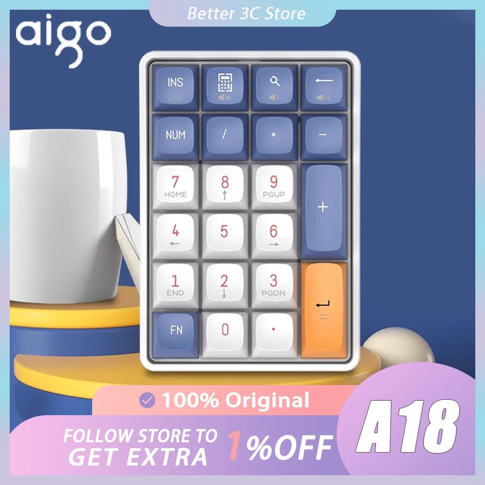 

Aigo A18 Mini Keyboard Keypad Dual Mode Wireless Numpad 2.4G Mechanical Keyboard Accessory For Computer Office Gaming Man Gift