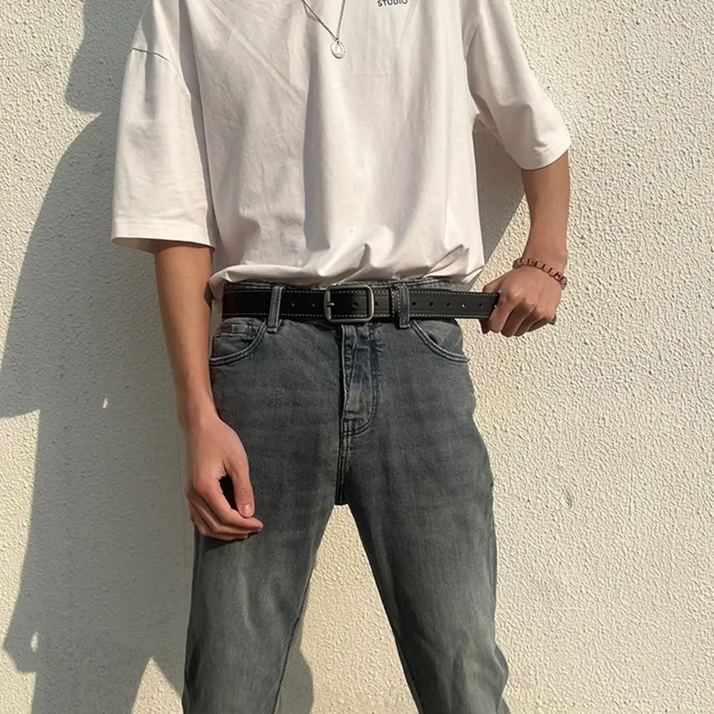 تصميم فاخر كاجوال متعدد الاستخدامات، أحزمة فستان بنطلون رفيع، حزام خصر بإبزيم دبوسي، حزام من جلد البولي يوريثان