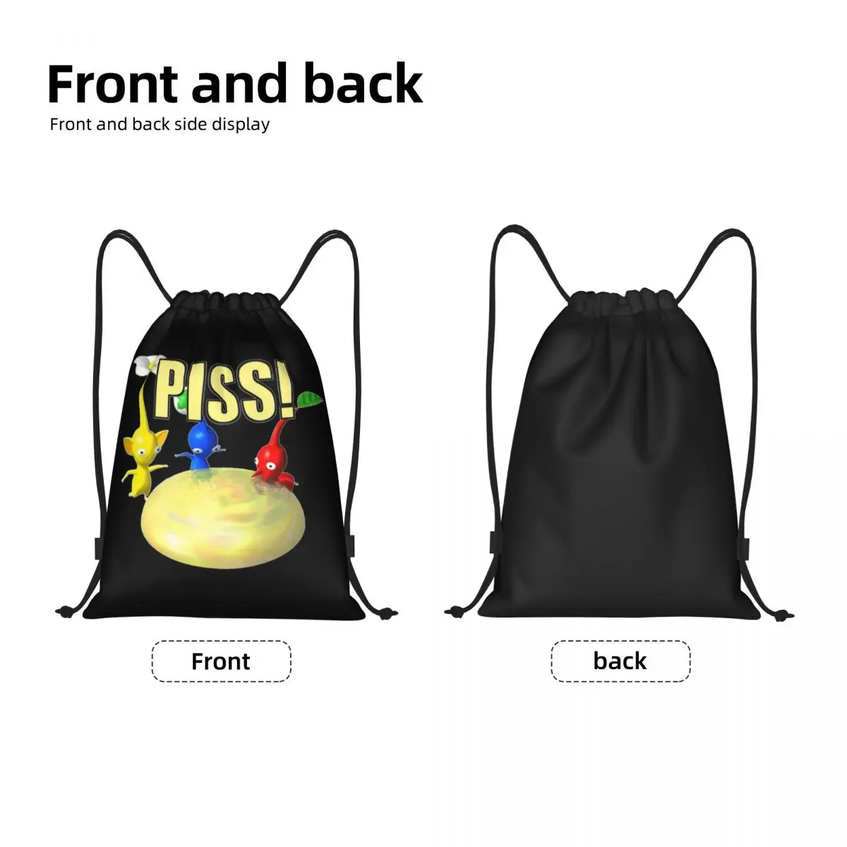 Animated Cartoon Games Pikmin Piss Drawstring Backpack Women Men Sport Gym Sackpack Foldable Shopping Bag Sack