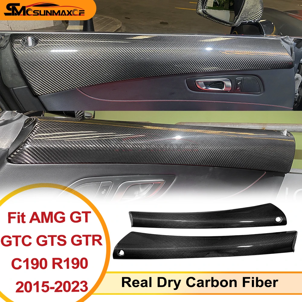 For Benz AMG GT C190 R190 GTC GTS GTR 2Doors 2015-2023 Real Dry Carbon Fiber Door Frame Glass Lift Door Lock Cover Car Accessori