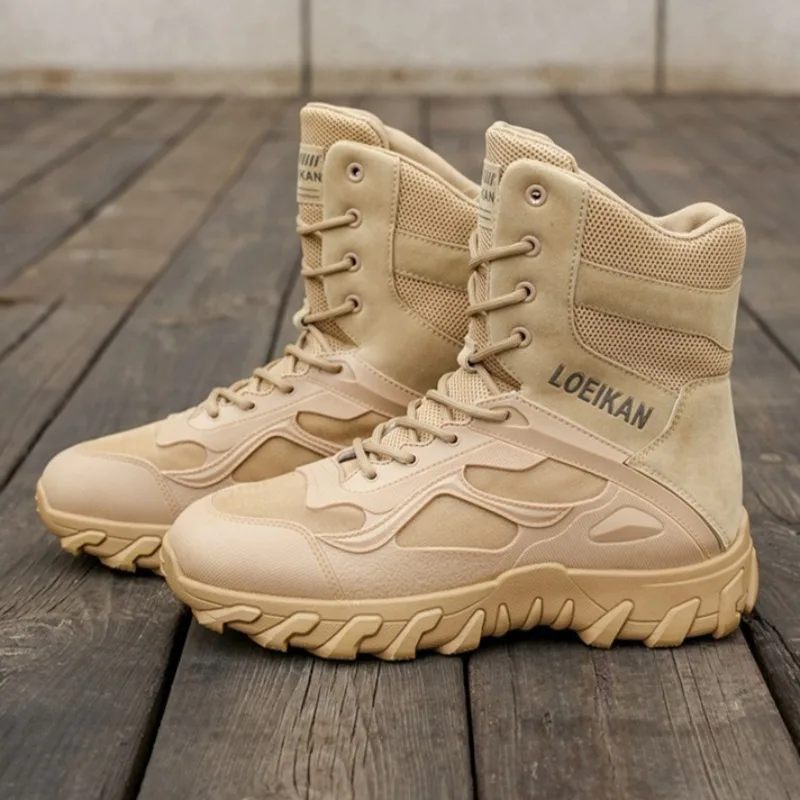 Homens botas de deserto botas de treinamento masculino acampamento ao ar livre caminhadas sapatos anti-desgaste sapatos de caça masculino trabalho sapatos de segurança bota masculina