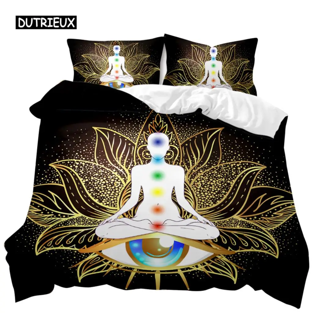 

Buddha Duvet Cover Set Indian Art Bohemian Mandala Zen Themed Bedding Set Meditation Buddhist Lotus Floral Polyester Qulit Cover