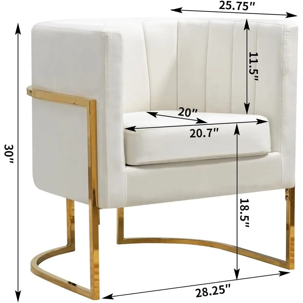 Pair of White Velvet Club Chairs with Gold Legs for Living Room or Bedroom
