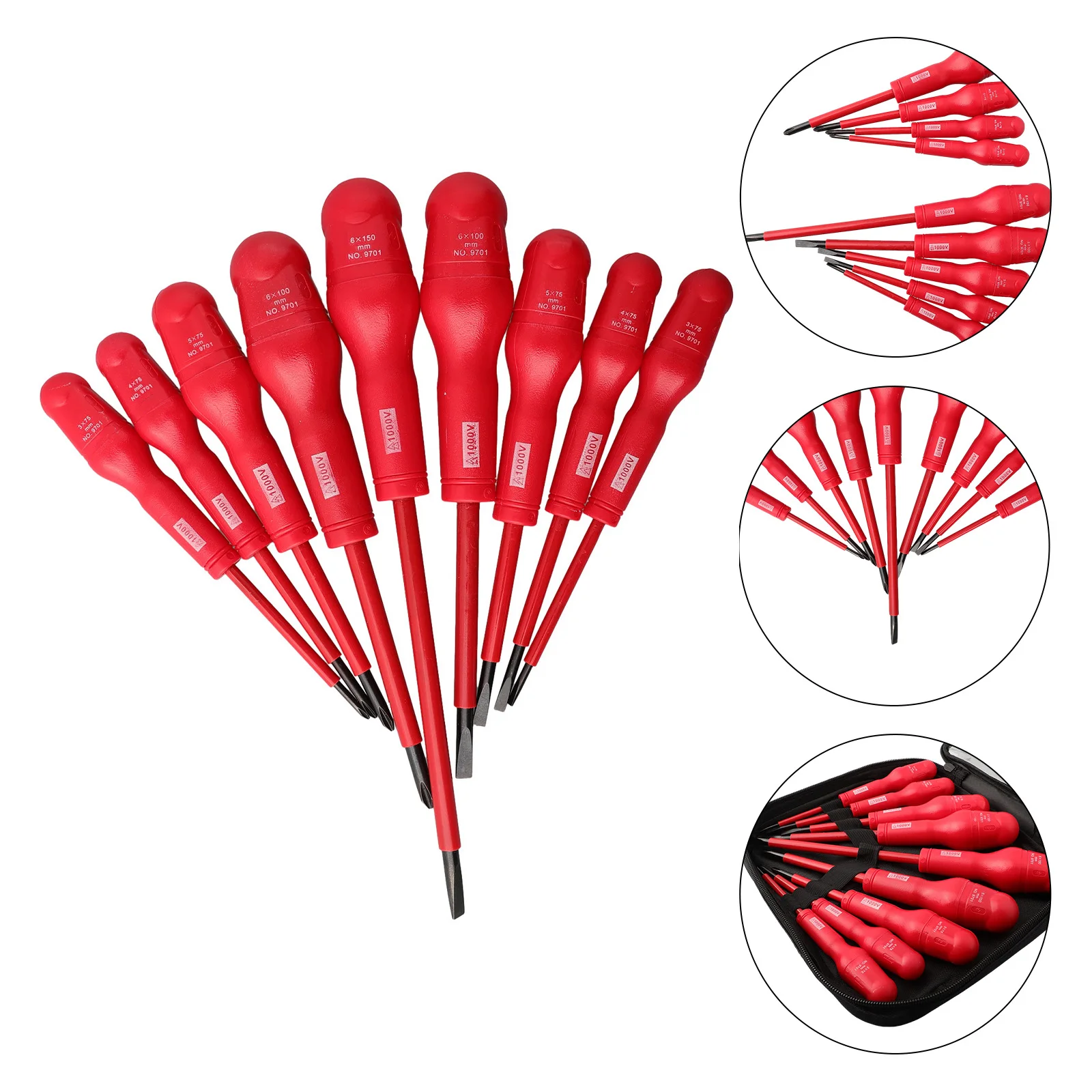 

9PCS Insulated Screwdriver Set 1000V Magnetic Screw Driver Slotted Phillip Screw Driver Kit Electrician Repair Hand Tools